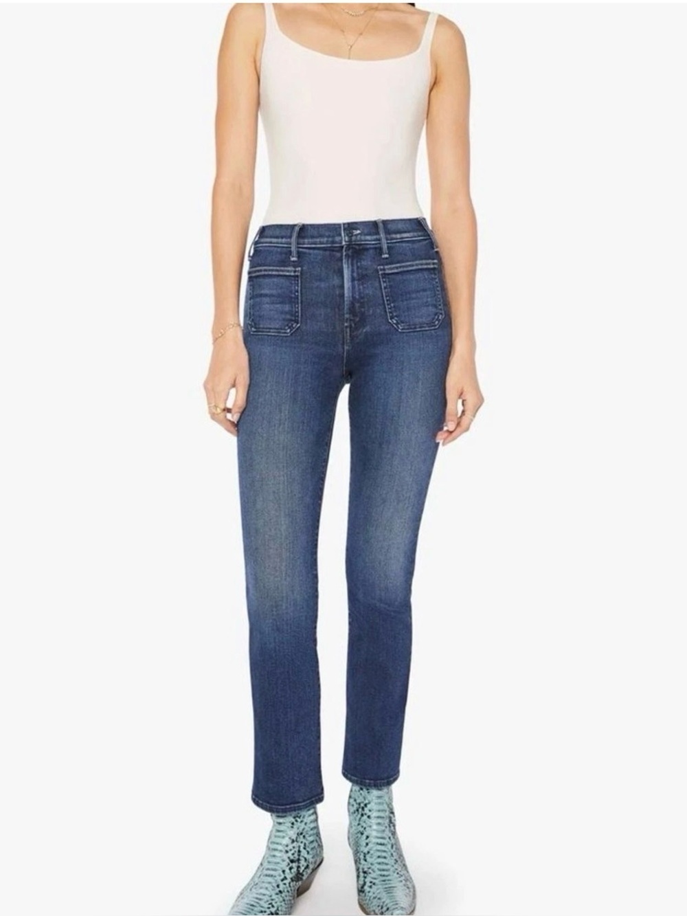 MOTHER Patch pocket Dark wash High Rise Cropped Jeans size 25
